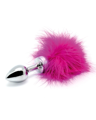 Plug anal en métal avec plumes rose - Rimba