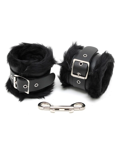 Black leather padded handcuffs - Rimba Black leather padded handcuffs - Rimba