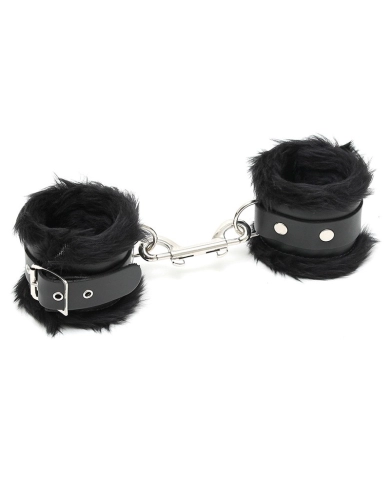 Black leather padded handcuffs - Rimba Black leather padded handcuffs - Rimba
