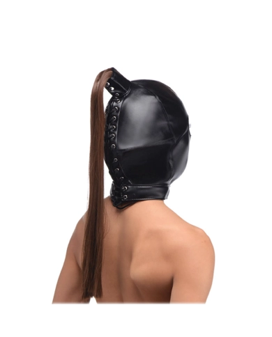 Leder BDSM Haube - Strict Ponytail Bondage Hood