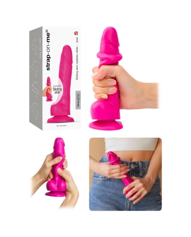 Realistic Cock with scrotum (Pink) - strap-on-me Sliding Skin (Small)