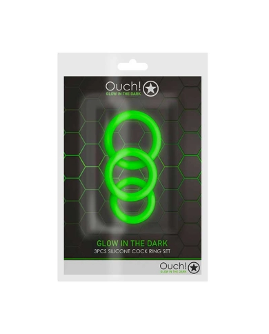 Cockring Ring en silicone phosphorescents 3 pièces - Ouch! Cockring Ring en silicone phosphorescents 3 pièces - Ouch!