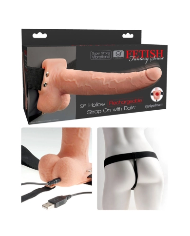 Vibrating Hollow Strap-On 8" 20cm Flesh - Pipedream Vibrating Hollow Strap-On 8" 20cm Flesh - Pipedream