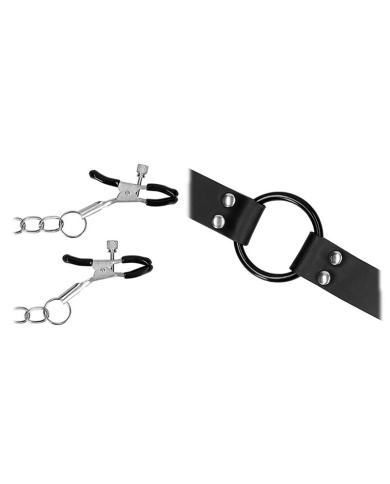 Divaricatore di bocca con pinze per il seno - Ouch! Divaricatore di bocca con pinze per il seno - Ouch!