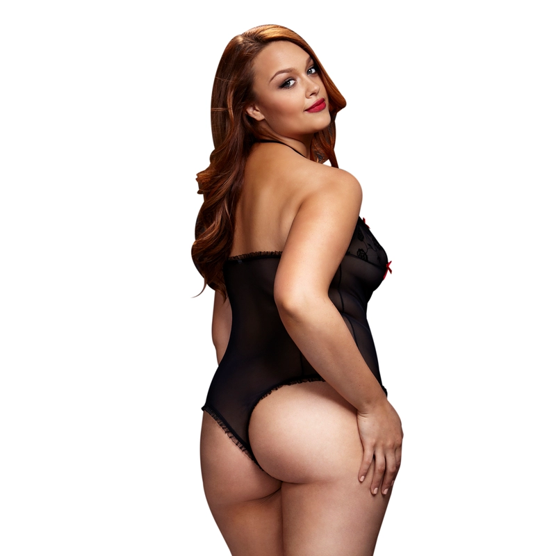 Taglie forti Lace Bodysuit & Bra Slits Red Bow - Baci