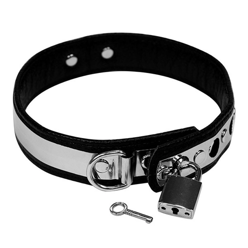 Metallic BDSM collar with padlock (width 2.8 cm) - Rimba