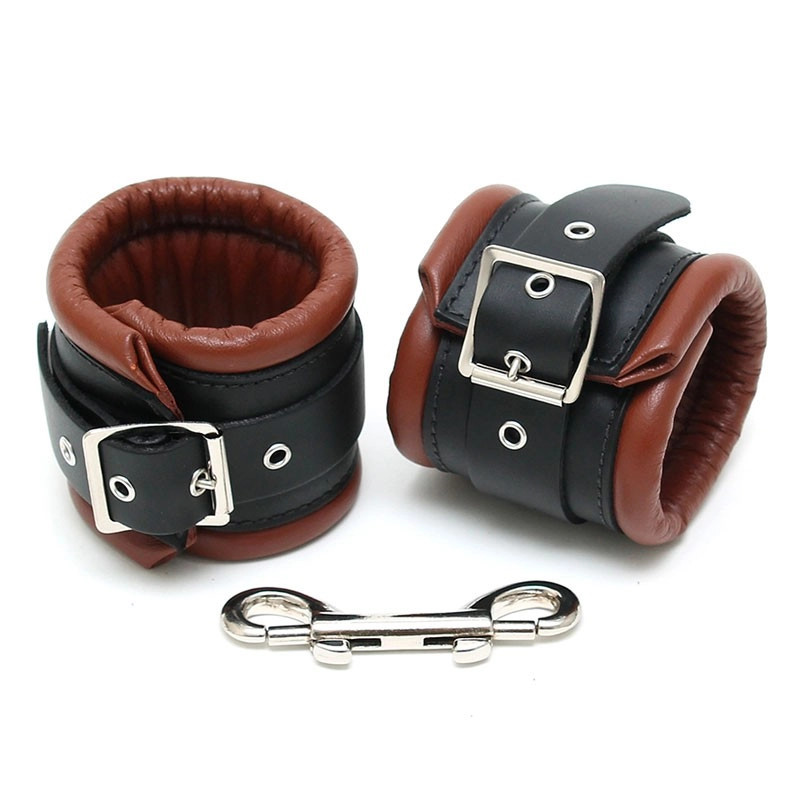 brown leather padded handcuffs - Rimba