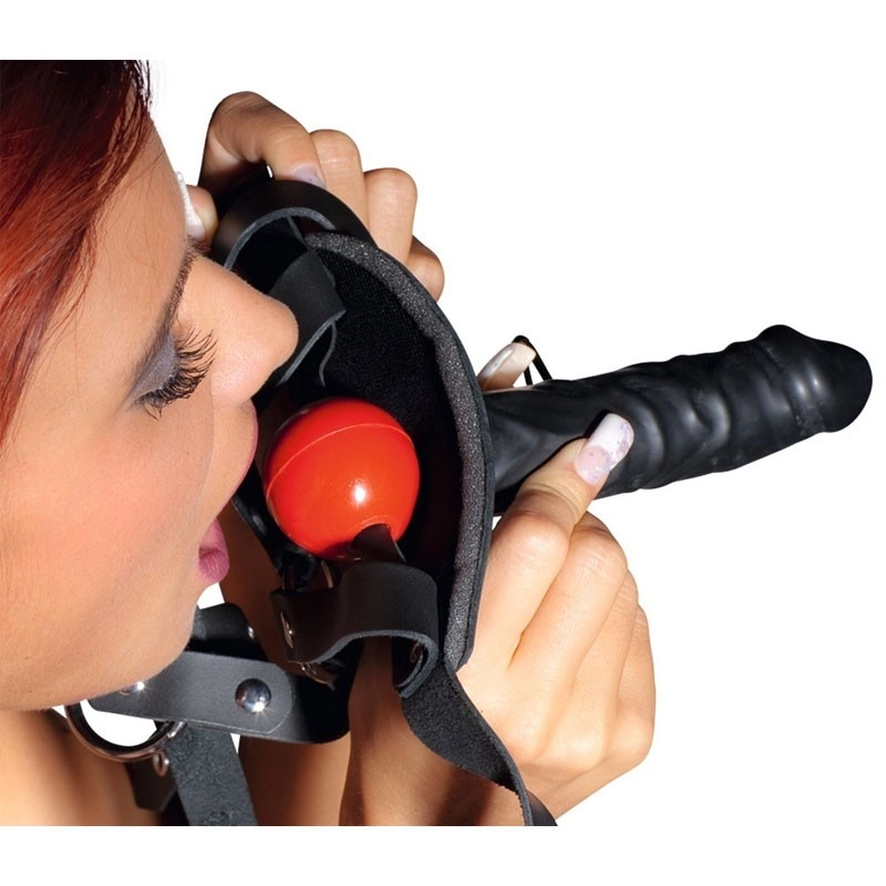 Leather Head Harness with Dildo - Zado