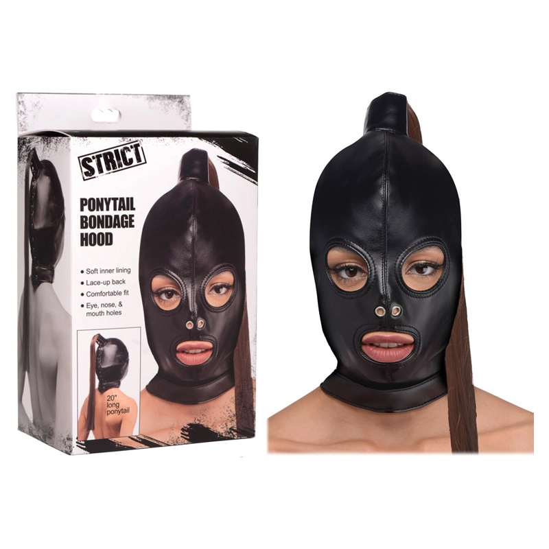 Cagoule BDSM en cuir - Strict Ponytail Bondage Hood