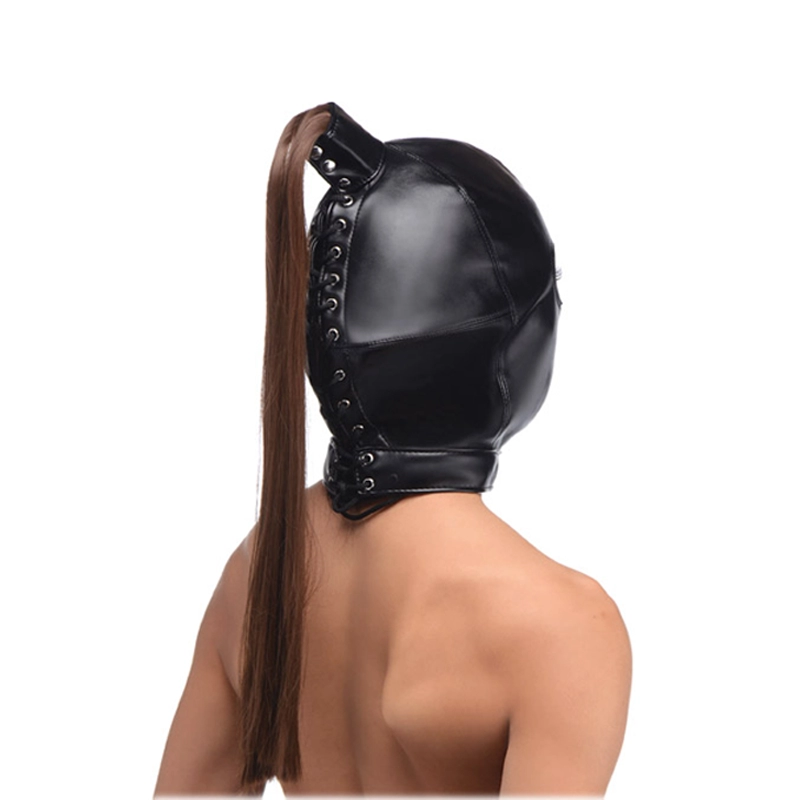 Cagoule BDSM en cuir - Strict Ponytail Bondage Hood