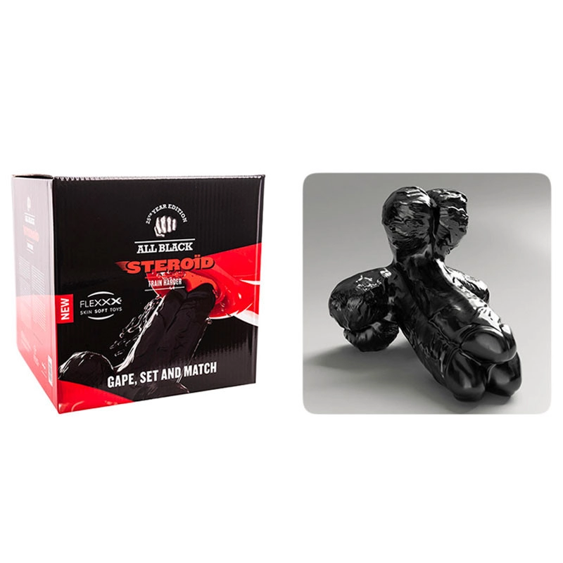 Butt Plug géant triple pénis - All Black Steroïd Gape