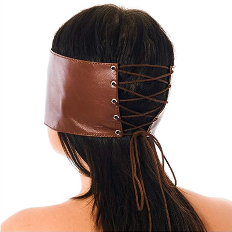 Maschera BDSM con fascia in pelle (Marone) - Rimba