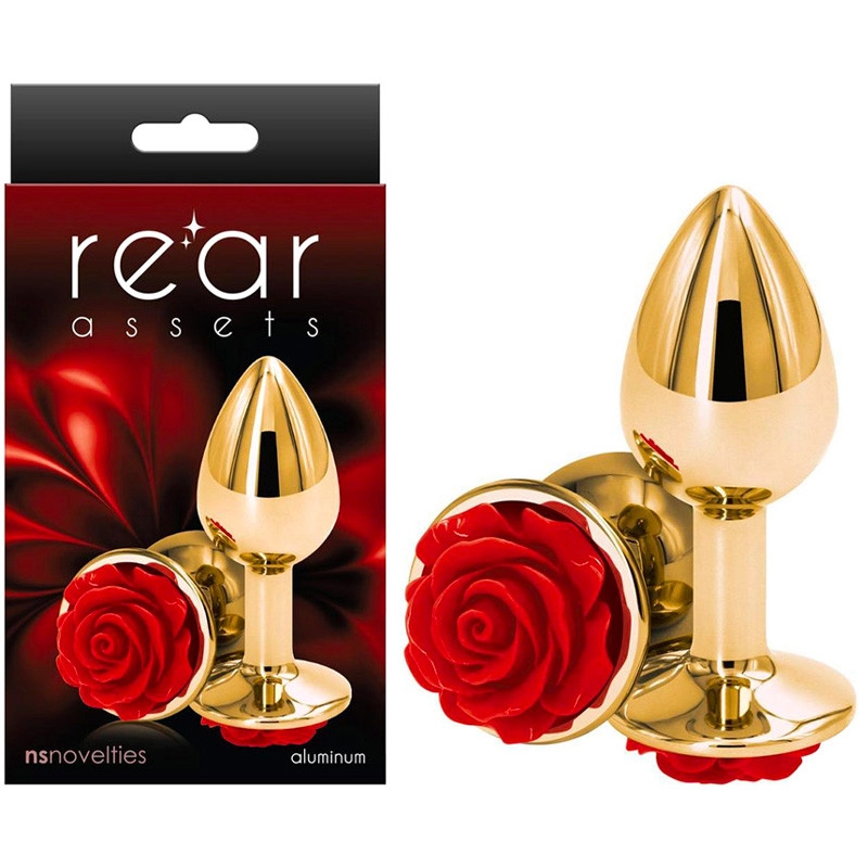 Plug anal Aluminium Rear Assets Rose Rouge & Gold (M) - NS Novelties