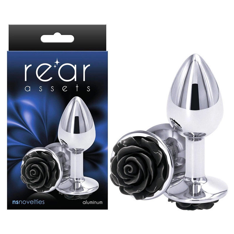 Plug anal Aluminium Rear Assets Rose Argent & Noir (S) - NS Novelties