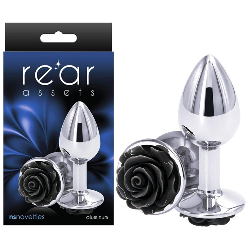 Plug anal Aluminium Rear Assets Rose Argent & Noir (M) - NS Novelties
