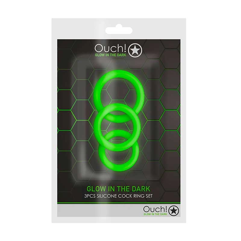 Anello Cockring in silicone fosforescente 3 pezzi - Ouch!