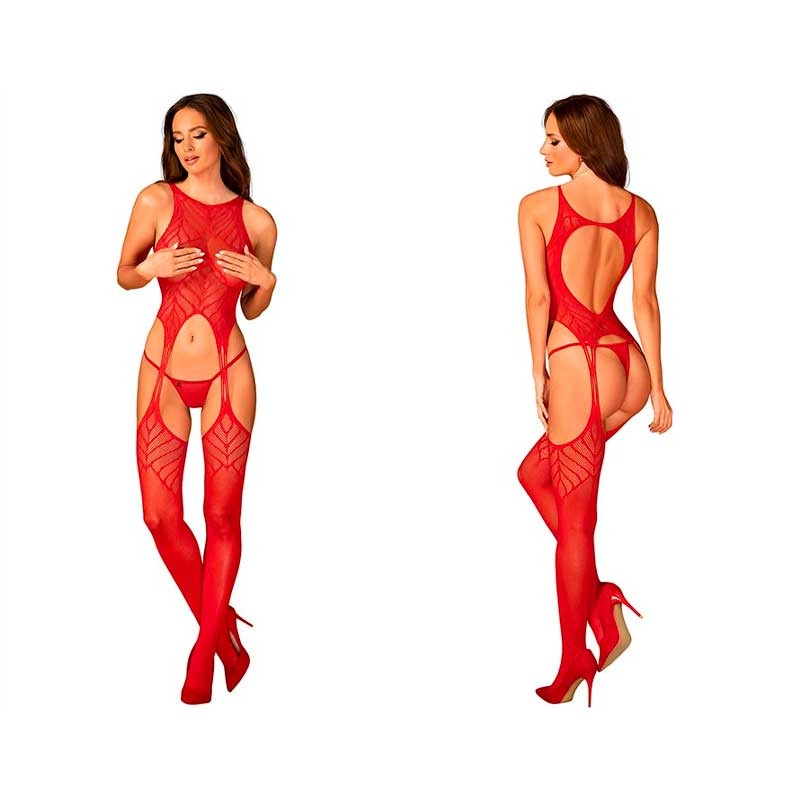 Fishnet Sexy bodystocking (rosso) - Obsessive N122