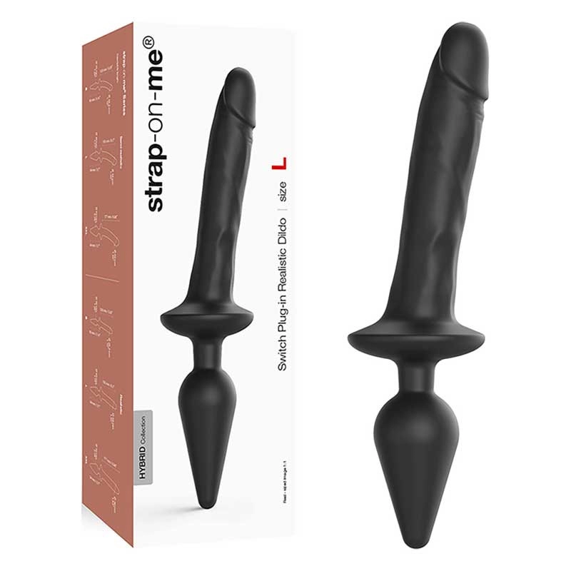 Dildo réaliste avec plug anal (Noir) - strap-on-me