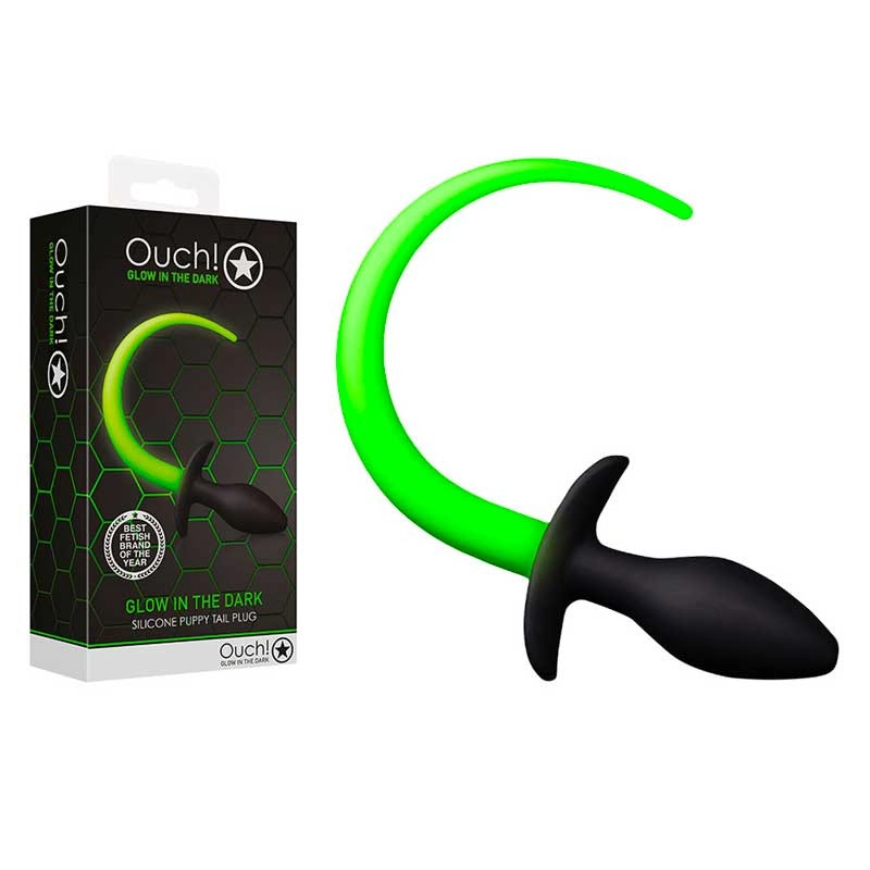 Analplug mit phosphoreszierendem Hundeschwanz - Ouch!