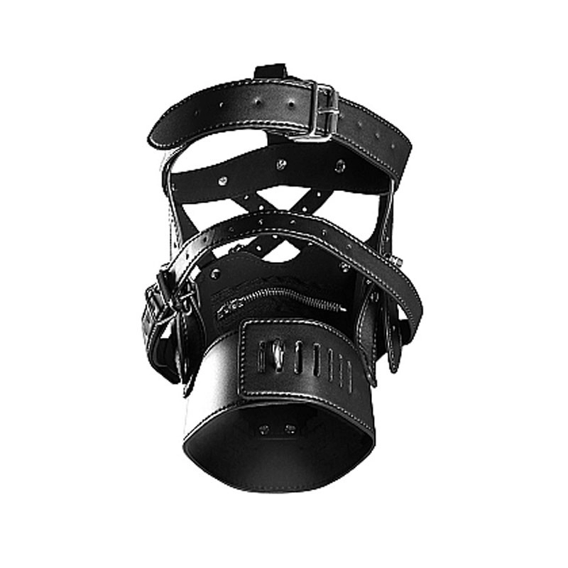 Harnais de tête avec bouche zippée et verrouillage (Noir) - Ouch!