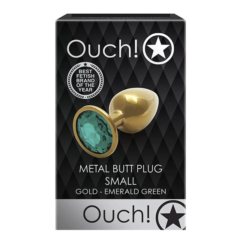 Plug anal en métal doré avec cristal vert (Small) - Metal Butt Plug Ouch!