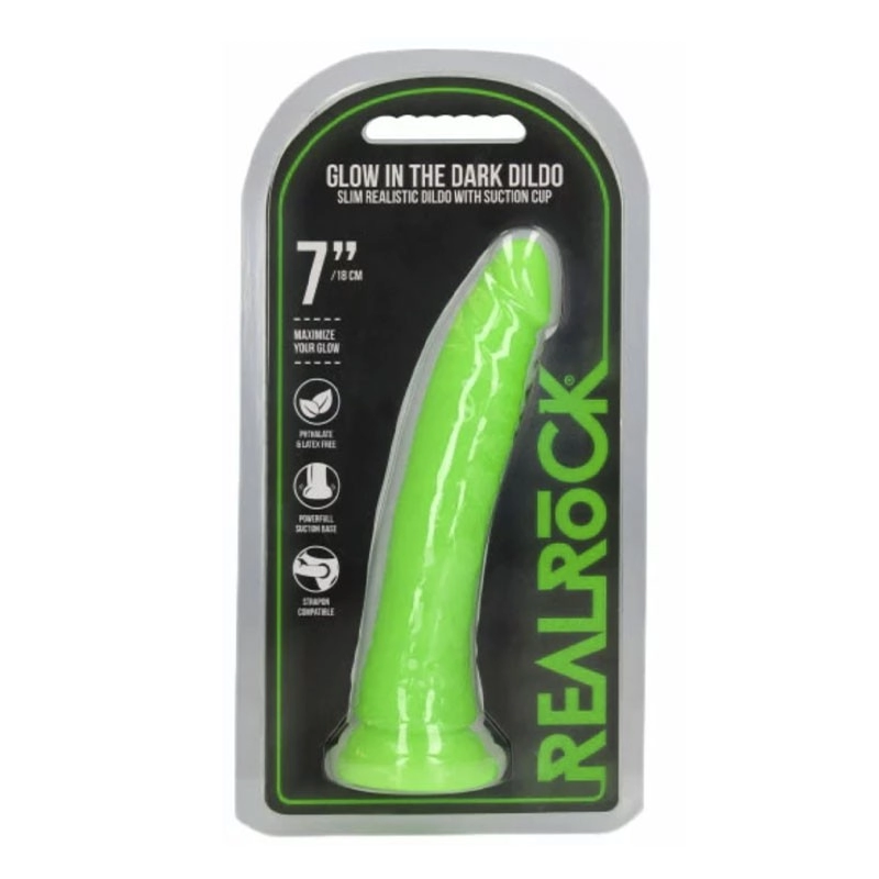 Dildo realistic fluorescent green with suction cup 18 cm - RealRock Glow in the Dark