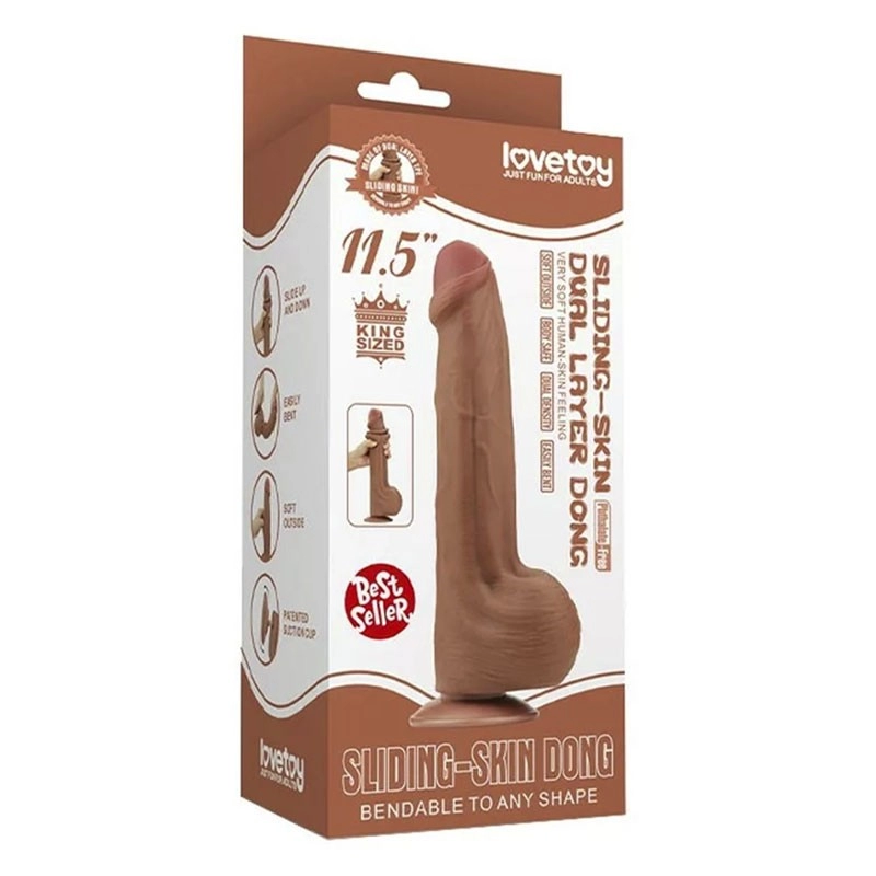 Dildo réaliste double densité 20.5 cm (Brun) - LoveToy Sliding Skin Dong
