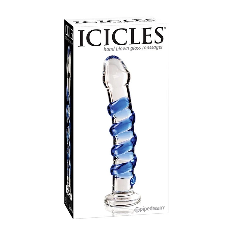 Dildo en verre (Bleu & transparent) - Icicles No. 5