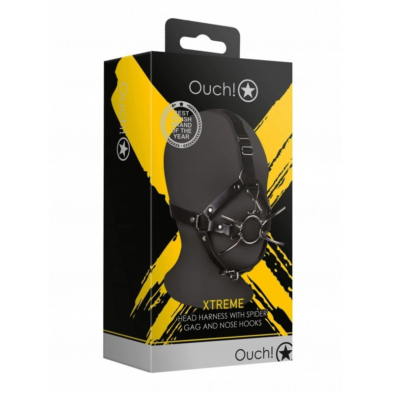 Face harness with spider gag and nose hooks - Ouch!