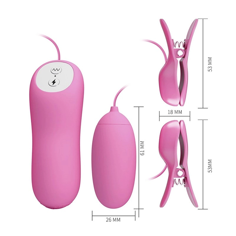 Vibrating egg with electrostimulating breast clamps - Pretty Love