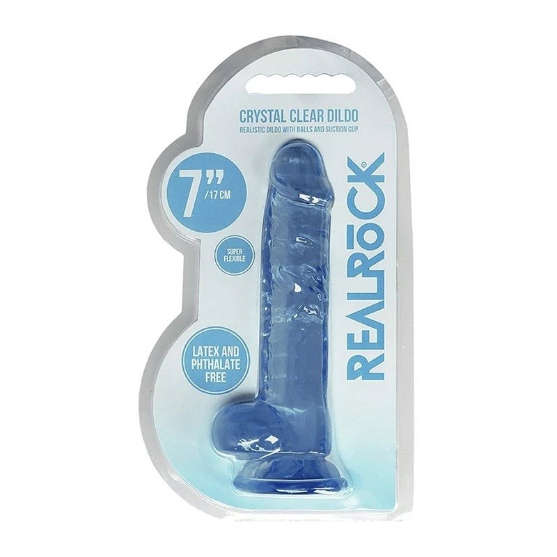 Dildo con testicoli e ventosa 14 cm (Blu) - RealRock Crystal Clear
