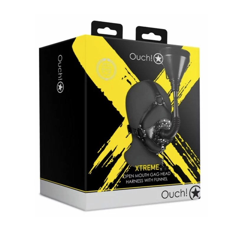 Bâillon entonnoir - Open Mouth Gag Head Harness with Funnel Ouch!