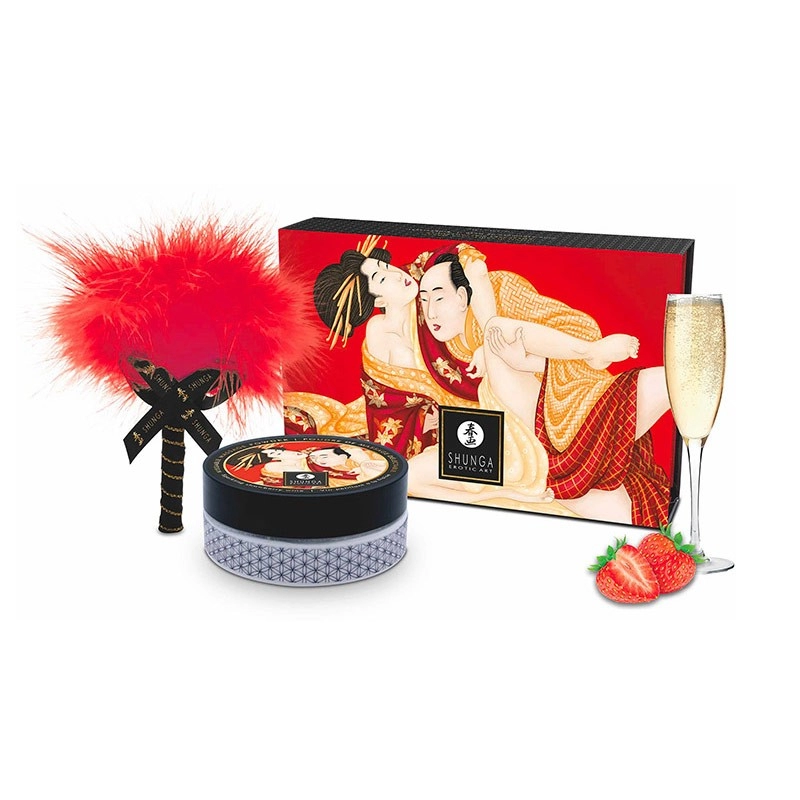 Poudre de massage embrassable Shunga - Vin pétillant à la fraise
