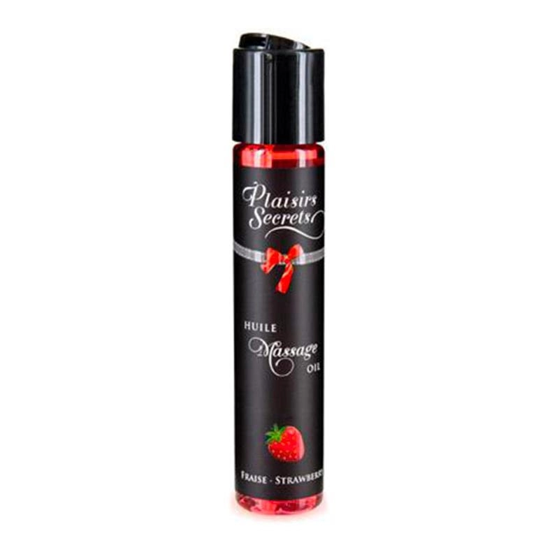 Huile de massage comestible (fraise) - Plaisirs Secrets