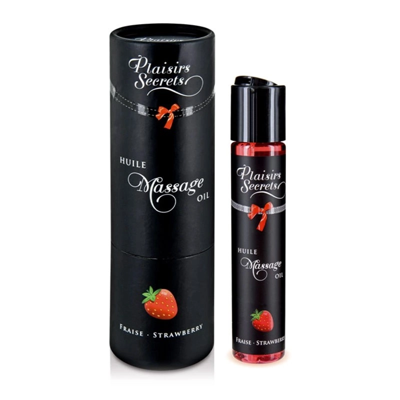Huile de massage comestible (fraise) - Plaisirs Secrets