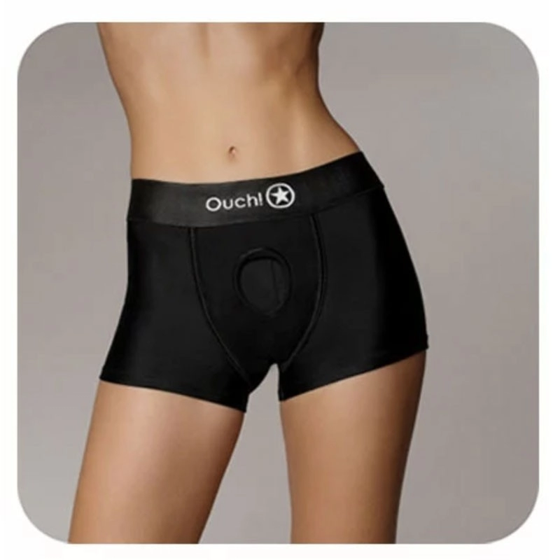 Imbracatura lingerie Ouch! Vibrating Strap-on Boxer - Nero