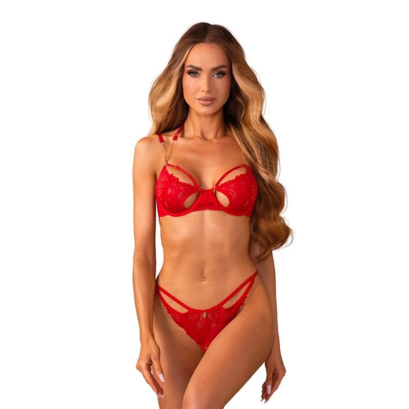 Ensemble sexy ouvert Matildea 2 pièces (Rouge) - Obsessive