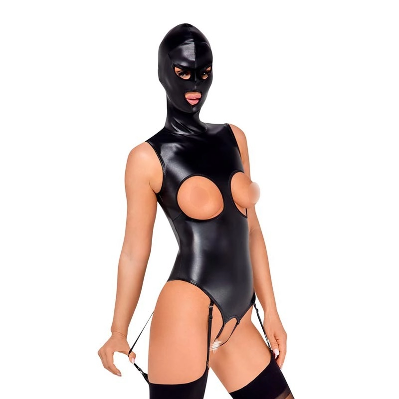 Bad Kitty Body ouvert avec cagoule à 3 ouvertures - Noir