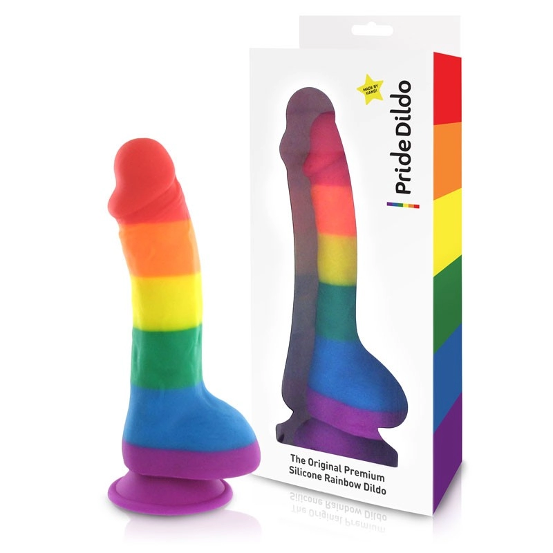 Rainbow Gay dildo with scrotum - Dildo Pride