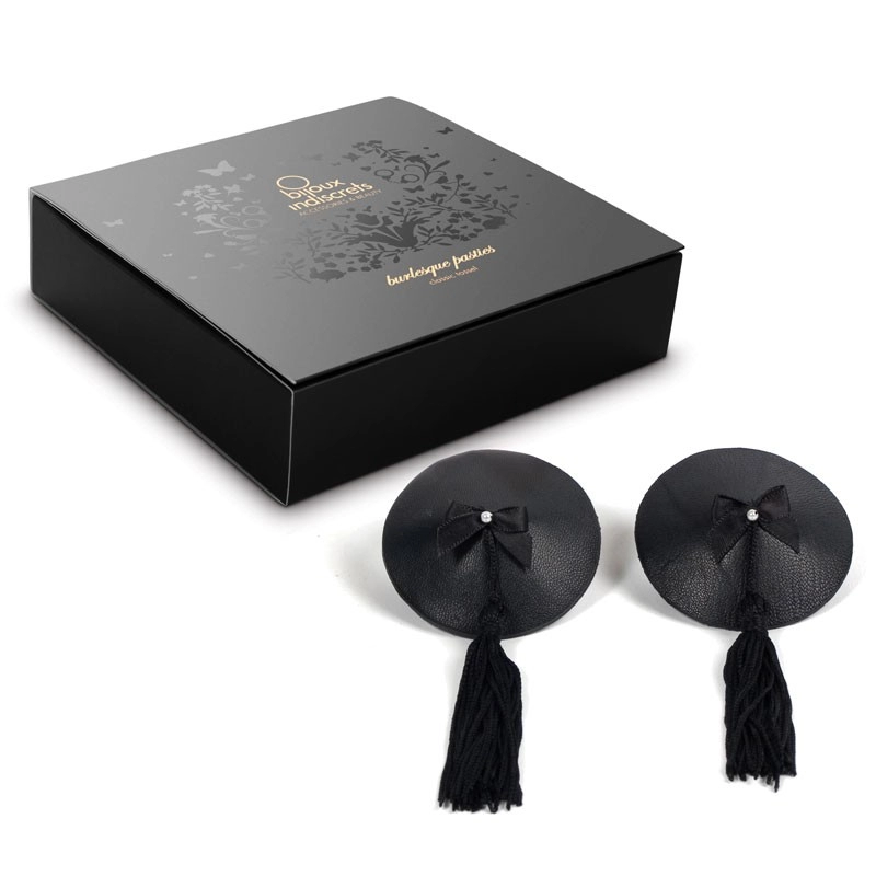 Burlesque Pasties - Caches tétons rond noir ficelle noire
